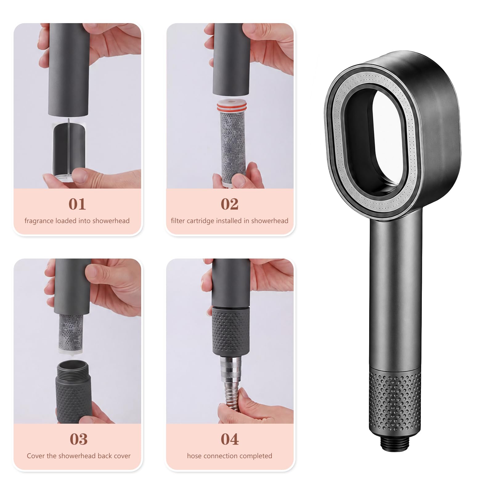 Duschkopf, Duschkopf mit Filter Und Duft, Mehrfachfiltration, Leicht Und Tragbar, Brausekopf Dusche für Die Meisten Standard-Duschschläuche Geeignet (grau)