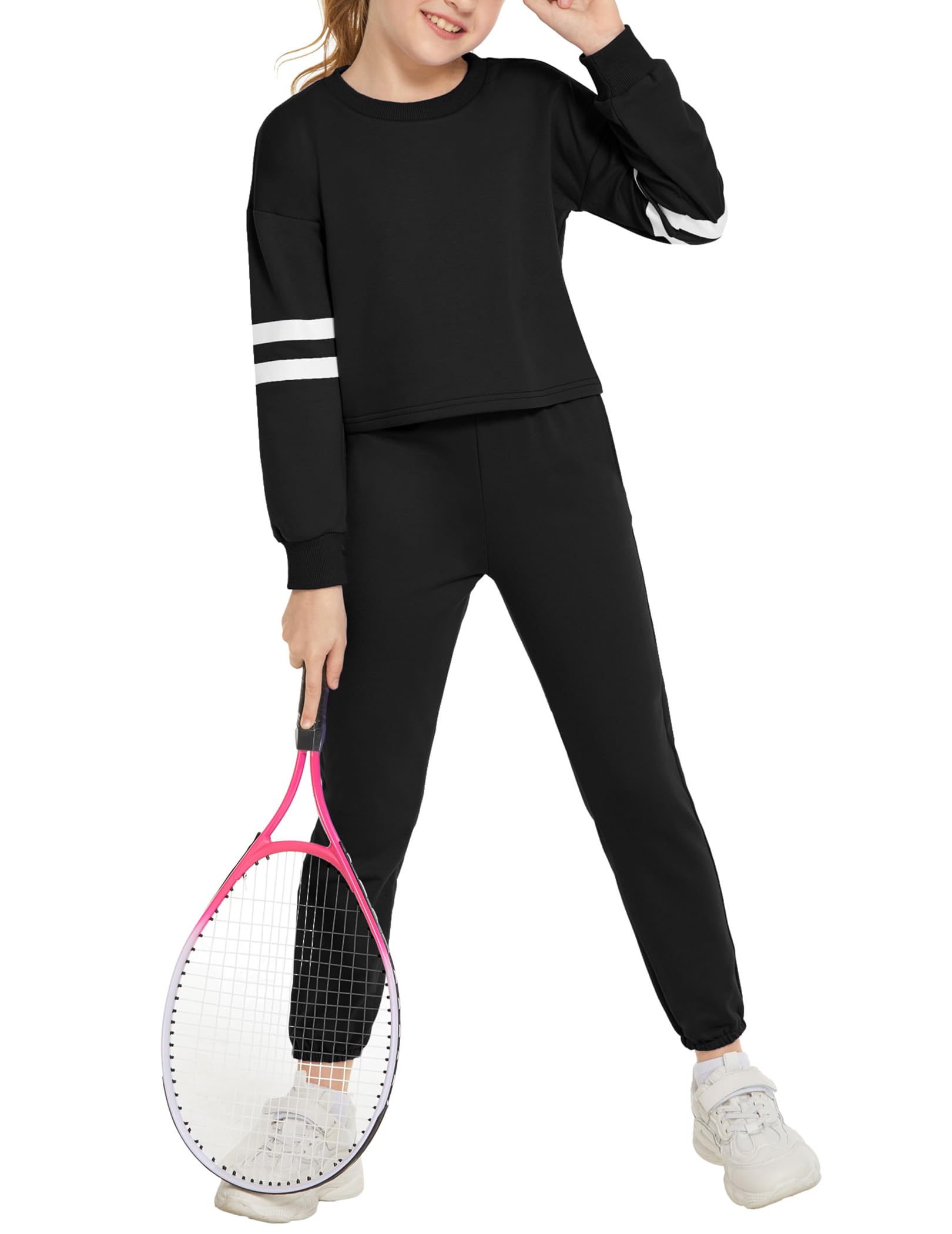Arshiner sportswear fille jogging costume à manches longues ensemble de vêtements pour enfants costume de sport 2 pièces survêtement uni costume de loisirs sweat pantalon de sport survêtement enfants