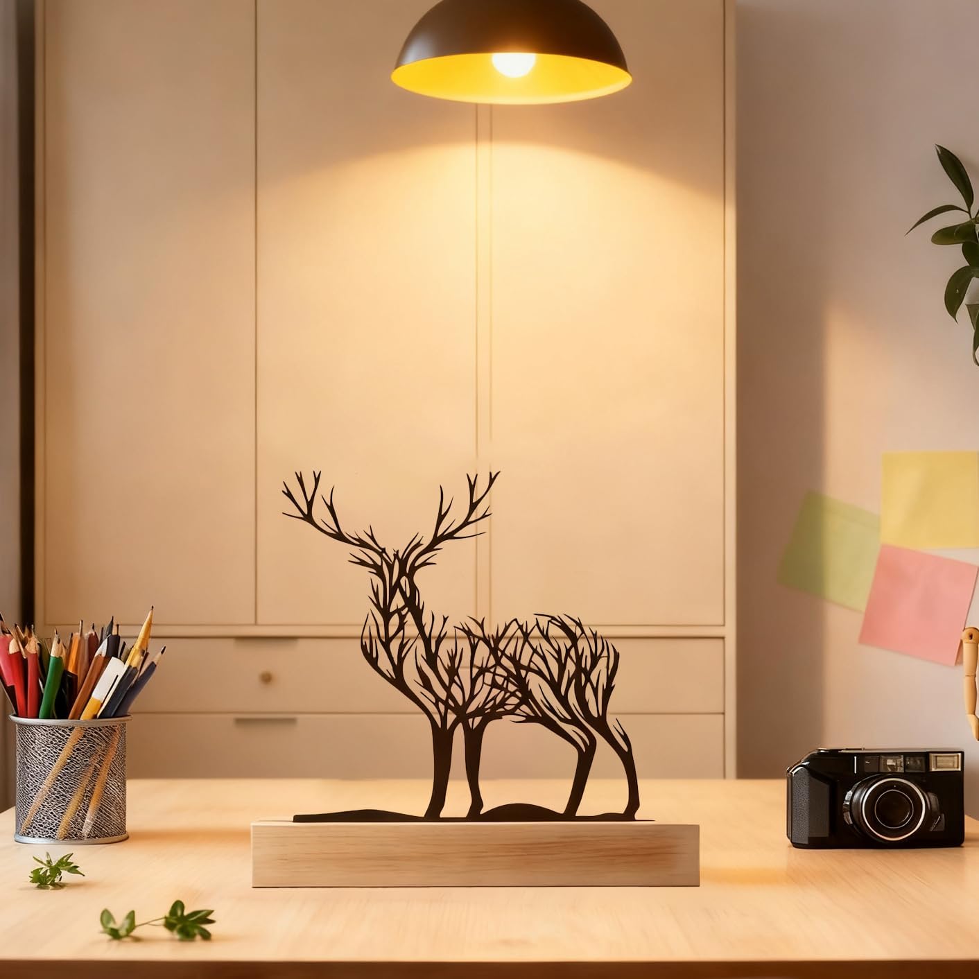 Black Deer Decor for Home Metal Reindeer Tree of Life Decor for Living Room Small Table Decor Modern Indoor Holiday Figurines Bedroom Decoration Rustic Desk Ornament Farmhouse Mantle Sign