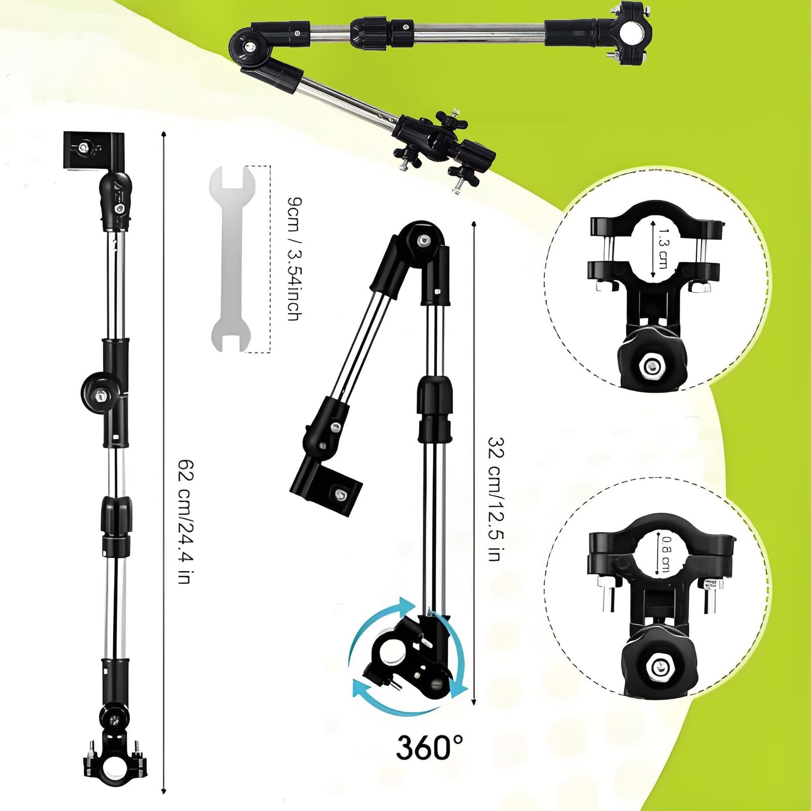 Paragüeros Ajustable de 360 °, Paraguas Manillar Soporte, Soporte para Paraguas Ajustable, Paragüero, Para Carrito de Bebé, Silla de Ruedas, Silla de Playa, Silla de Camping