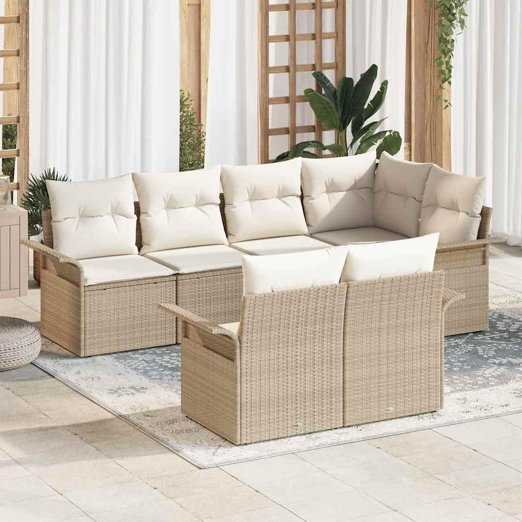 Conjunto Jardin sofá Modular 7 Piezas Beige ratán sintético Resistente para terraza Patio balcón con Mesa Ajustable y Cojines Confortables para reunión y Ocio al Aire Libre
