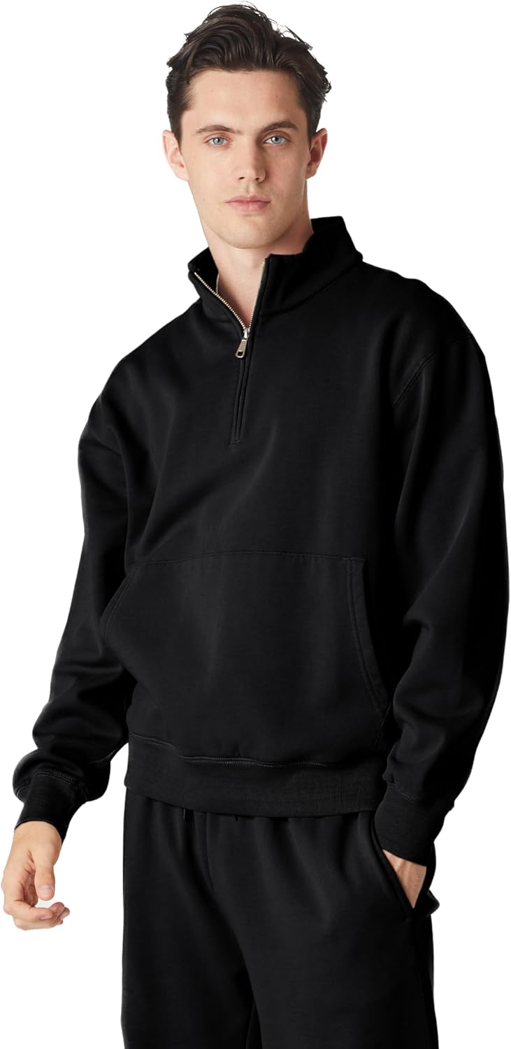 Future Planet Mens Globe Premium 1/4 Zip Fleece Lined Soft Cotton Pullover Sweatshirt Loose Fit