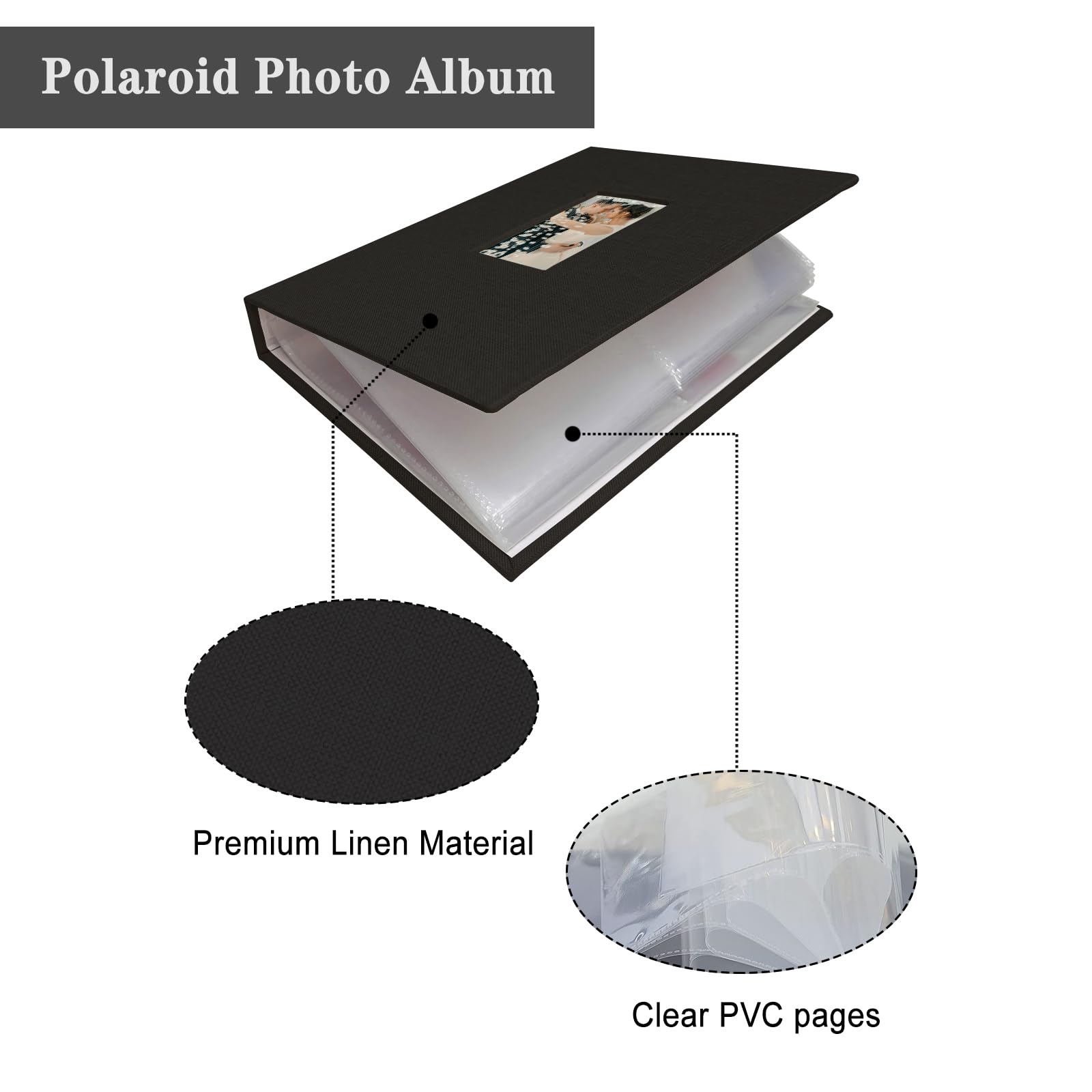 Mini Polaroid Album na zdjęcia, 208 zdjęć, 6 x 7 cm, książka z obrazkami do aparatu Fujifilm Instax, lniana twarda okładka, polaroid książka na zdjęcia, podróże, rodziny, rocznice, wakacje, czarny, 1