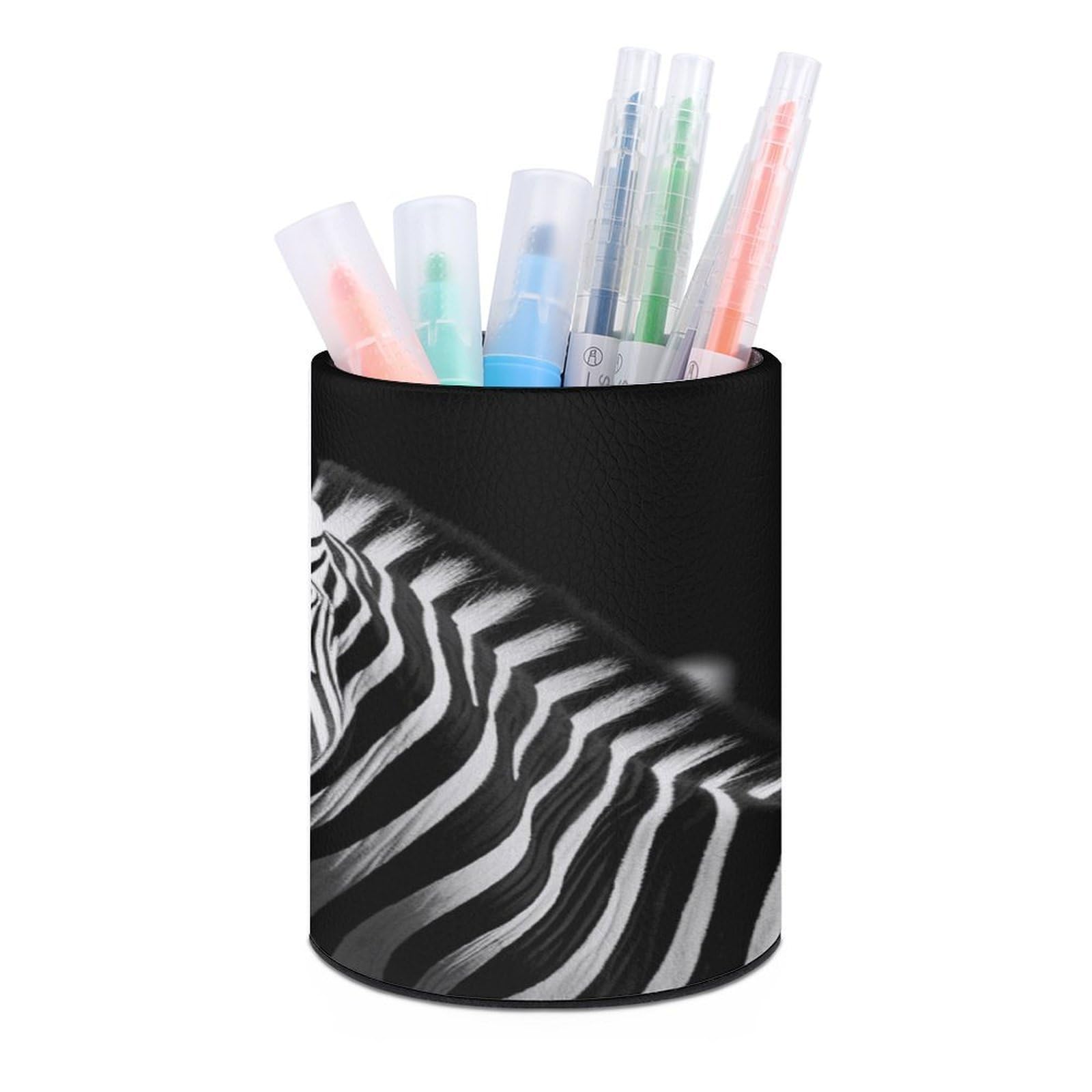 FekiLoot Black & White Zebra Pen Holder Personalized Desktop Pencil Holders Case Office Accessories Container Box for Round Pen Cup Desktop Organizer Makeup Brush Holder Caddy Storage