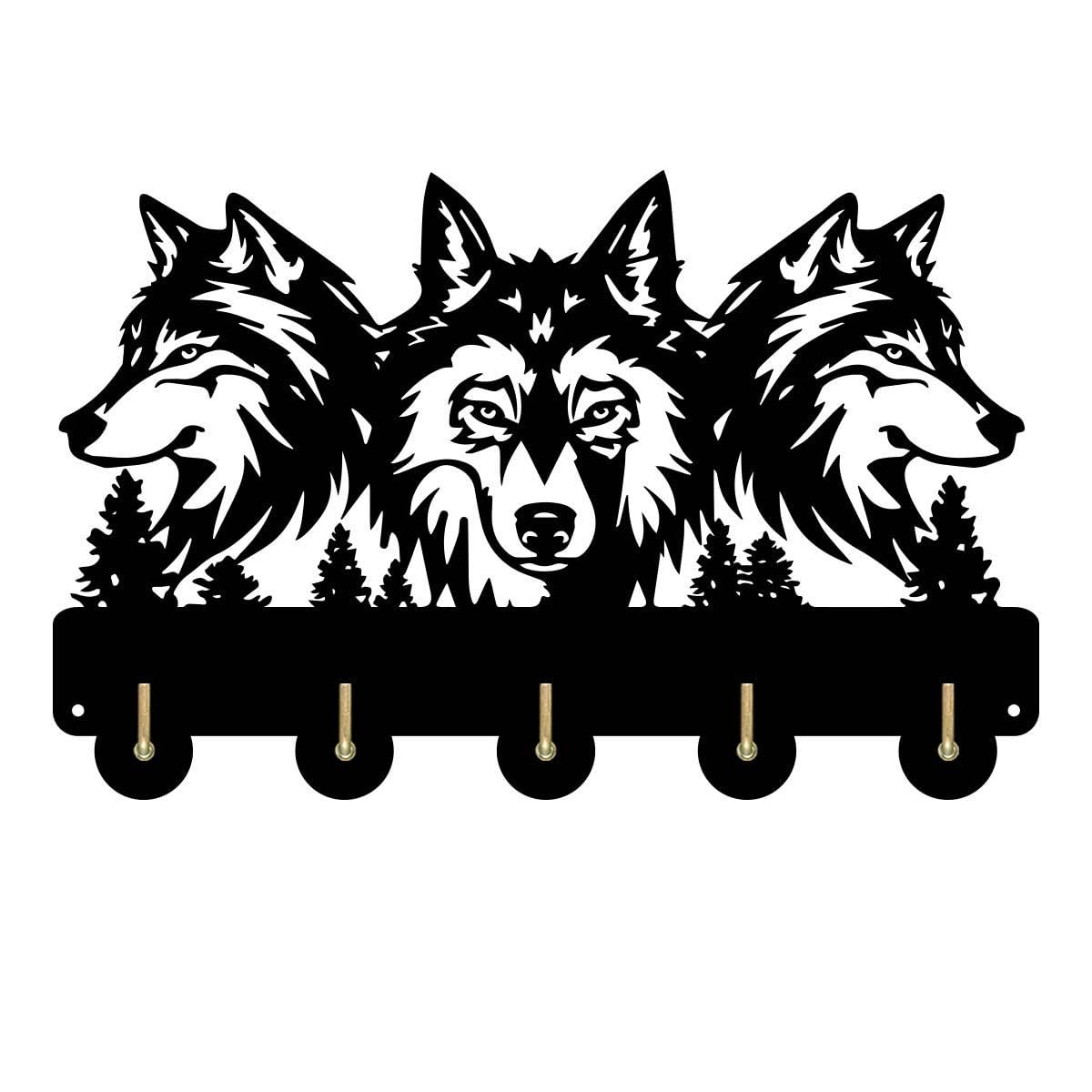 Loup silhouette Ménage Décor Crochets muraux en bois pour ne plus jamais perdre ses clés