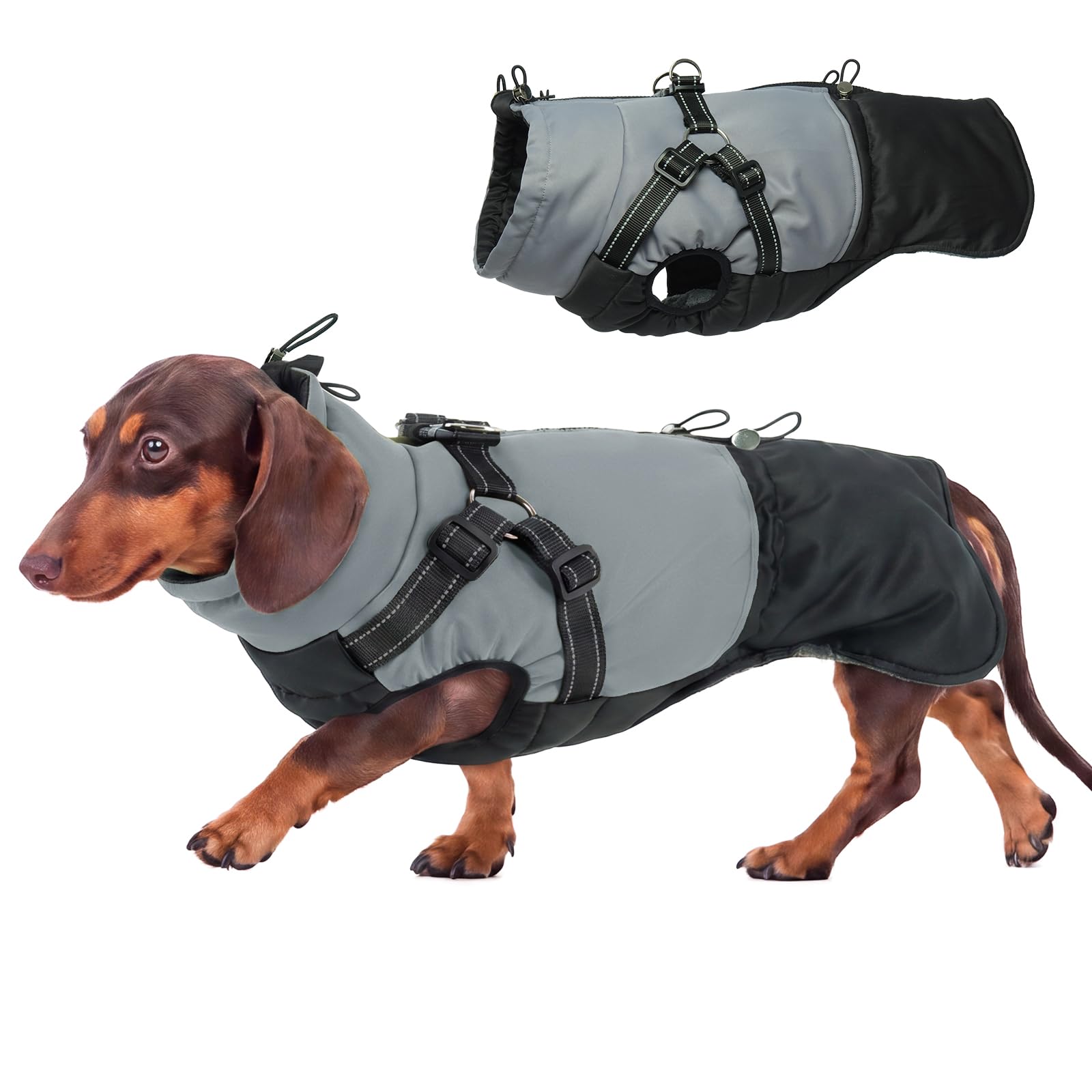 Hjumarayan Dog Winter Coat with Harness, Fleece Jacket, Back Zip Easy Wear