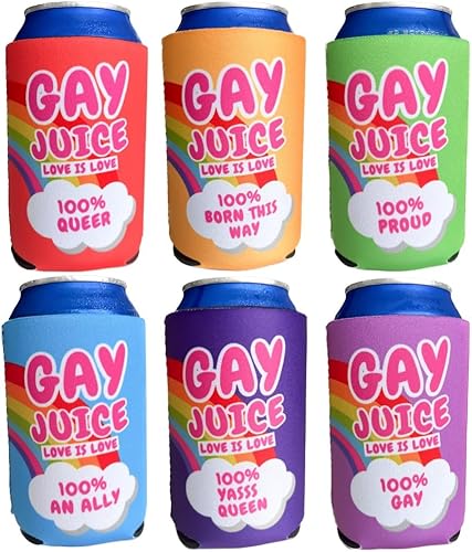 Pride Themed Coozies - Muestra tu orgullo y apoyo Material de neopreno de alta calidad Paquete de 6 (lata de cerveza estándar de 12 onzas)