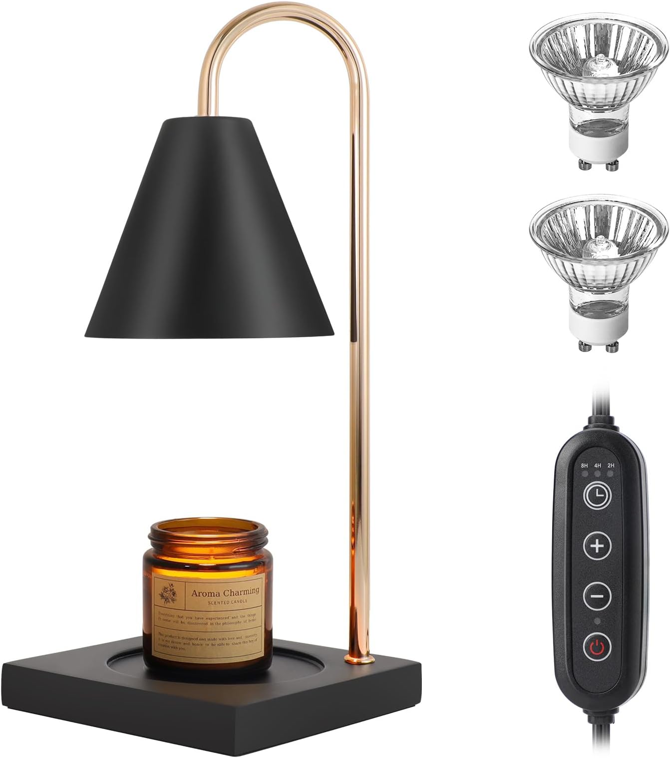 Dimmable Candle Warmer with Timer - Black Nightstand Lamp for Bedroom (2 Wax Warmer Bulbs)