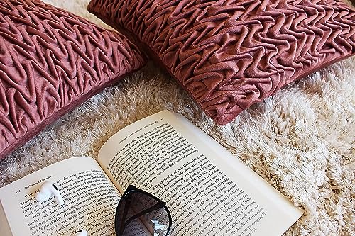 Image of Monstera Hut Corded Wavy Suede Rusty Pink Cushion Cover Pack of 1, (Cushion Cover 16x16inch) (40.6 x 40.6 cm)