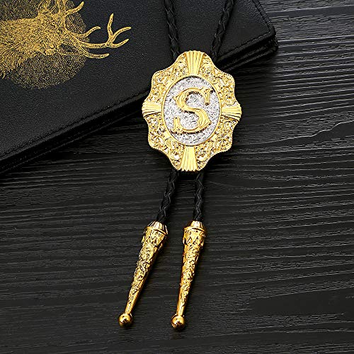 KDG Shield A-Z Double Gold Colors Letter Bolo Tie western cowboy necktie (S)