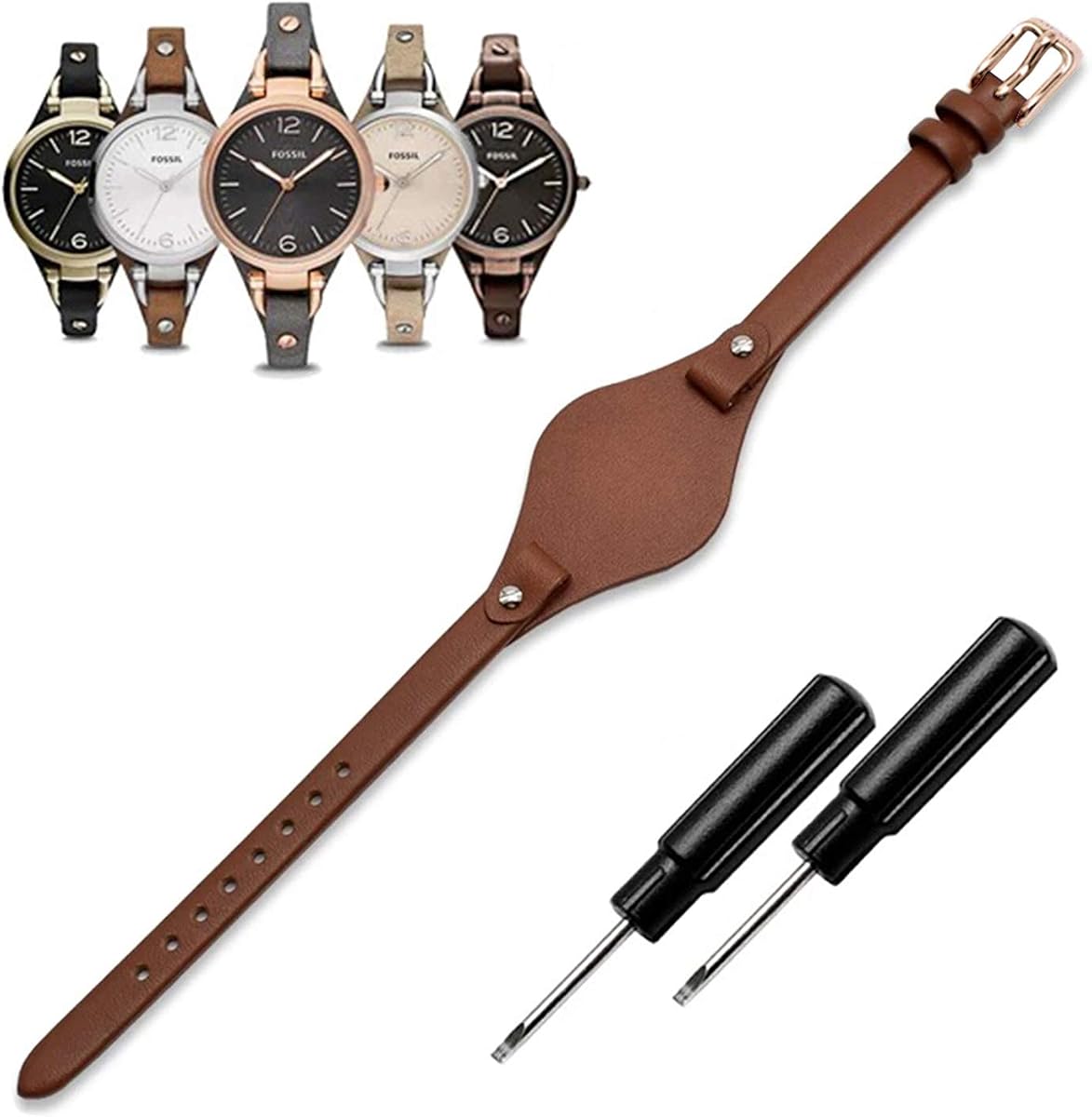 KAMIU Women's 8mm Watch Band Genuine Calf Leather Replacement Fossil Straps Watch Strap for ES3148 ES4119 ES4176 ES3262 ES3077