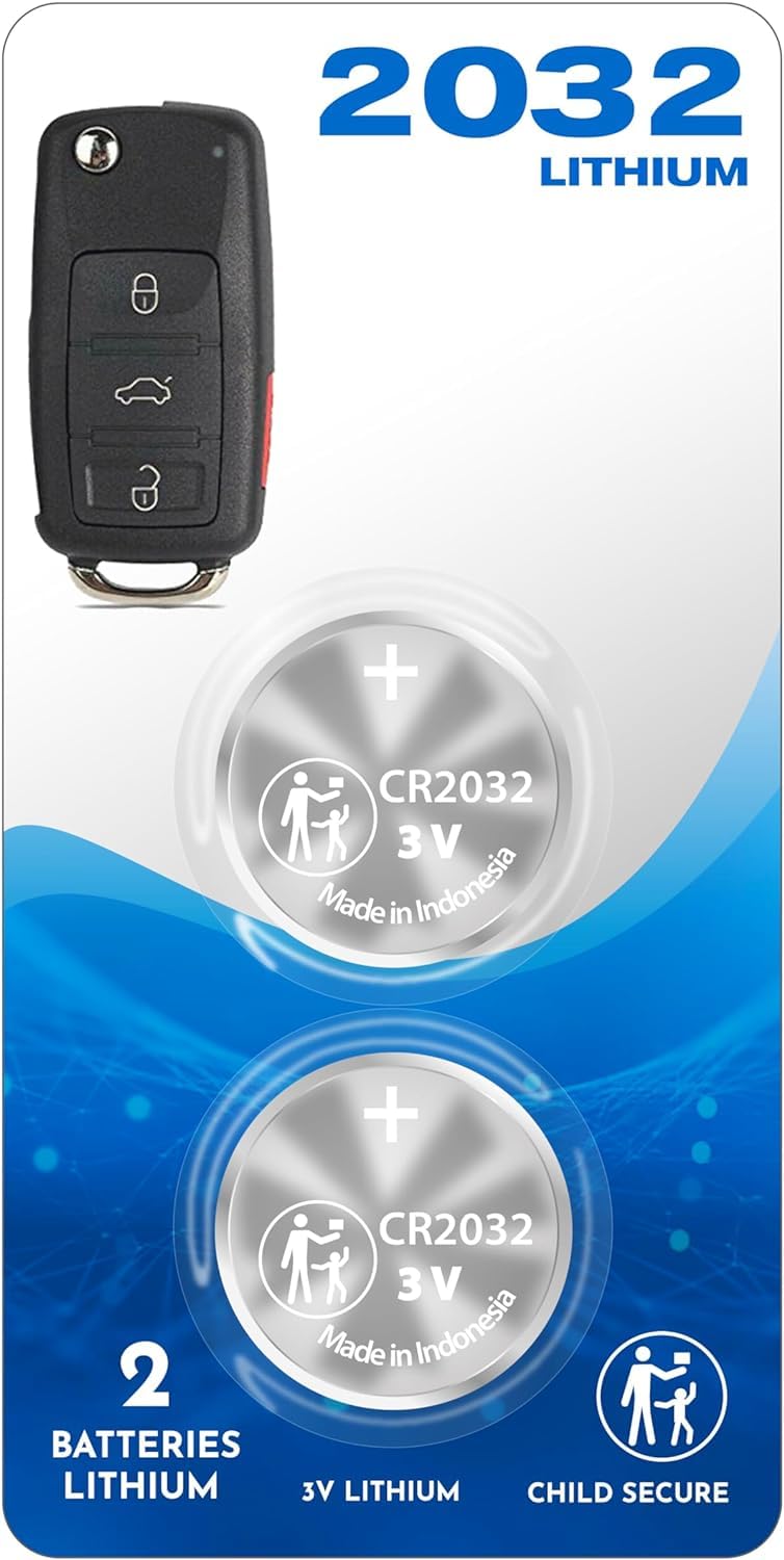 (2 Pack) CR2032 Remote Key Fob Battery OEM (Bundle) fits case Shell Cover for Volkswagen VW 2011-2016 Beetle CC EOS Golf GTI Jetta Passat Tiguan