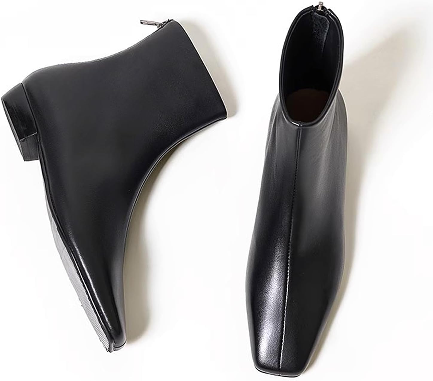 LEMUTISME Women's Stylish Square Toe Matte Leather/Suede/Animal Pattern Comfort Casual Low Flat Heel Dress Chelsea Ankle Booties - Image 4