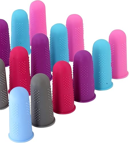 Protectores de dedos Serie Flex - 18 unidades Fundas de silicona antiadherentes para dedos todo en tamaño mediano - 3 de cada color en 6 colores