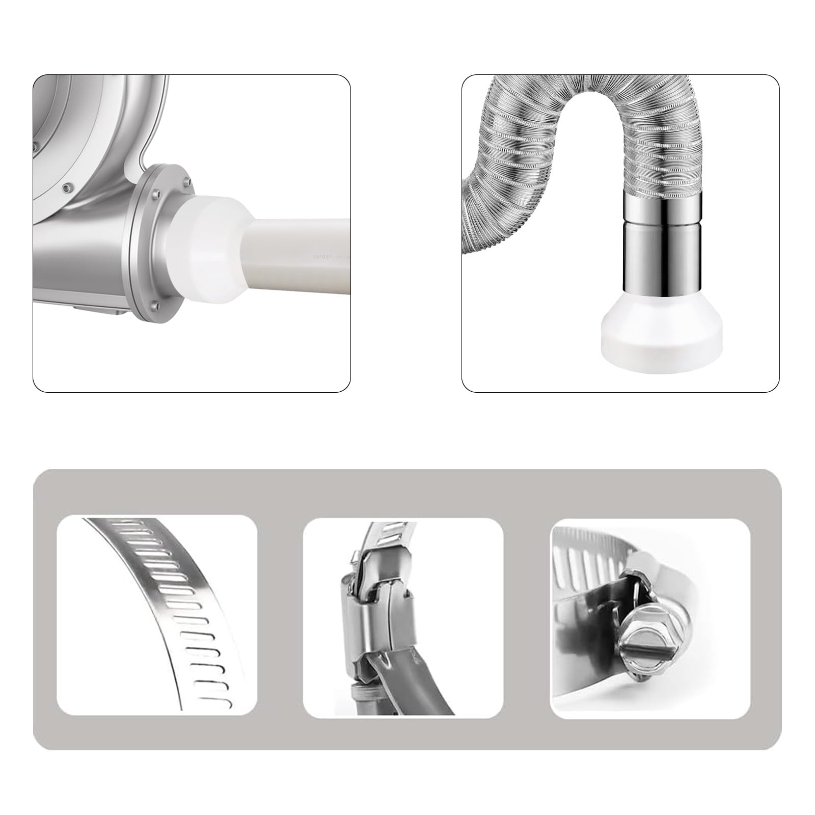 Adaptador de Conducto 150 mm a 100 mm, Tubo Reductor 150 a 100 Tubo Campana Extractora Reductor Universal para Sistema de Ventilación con 2 Abrazaderas, Adaptador para Conectar Conductos(ABS)