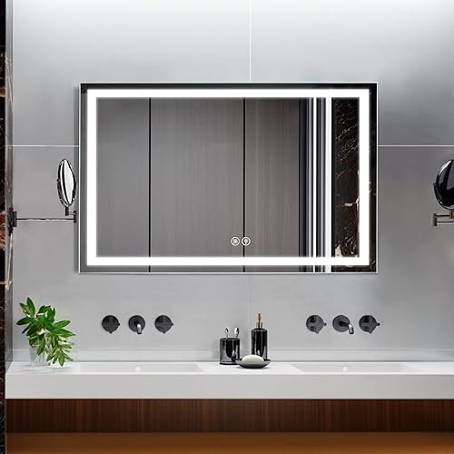 Miniatura 8 de Espejo de baño LED de 20 x 28 pulgadas con luz frontal y de fondo espejos de pared grandes regulables con antivaho y a prueba de roturas memoria 3