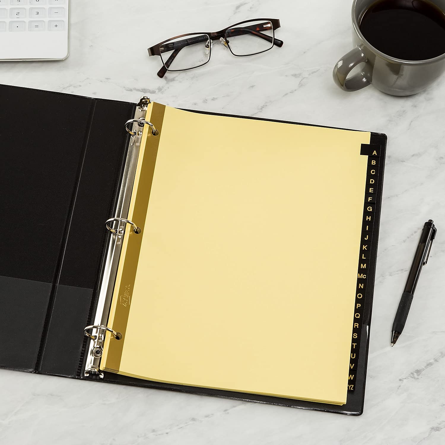 Avery 11350 Black Lthr Tab Dividers,3-HP, A-Z, 8-1/2-Inch x11-Inch, 26 Tabs, Buff - Image 5