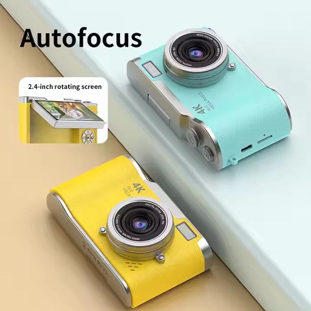 Fotocamera digitale 4K per foto, fotocamera retrò portatile con schermo ribaltabile, fotocamera compatta retrò per esterni (nero 1 set)