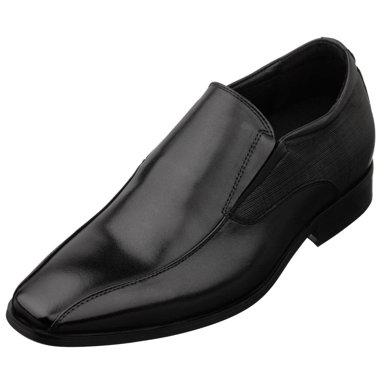 TOTO Men's Invisible Height Increasing Elevator Shoes - Black Leather Slip-on Formal Dress Loafers- 2.2 Inches Taller - Y6361 - Size 6 D(M) US