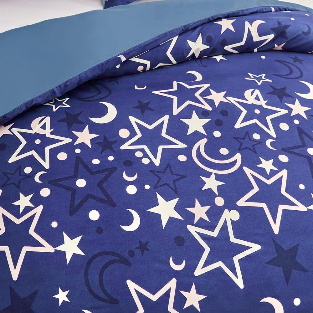 Set di biancheria da letto per ragazze e bambini, motivo: galassia che si illumina al buio, con copripiumino super morbido e luminoso, 220 x 230 cm, per letto esterno, stelle, luna, set