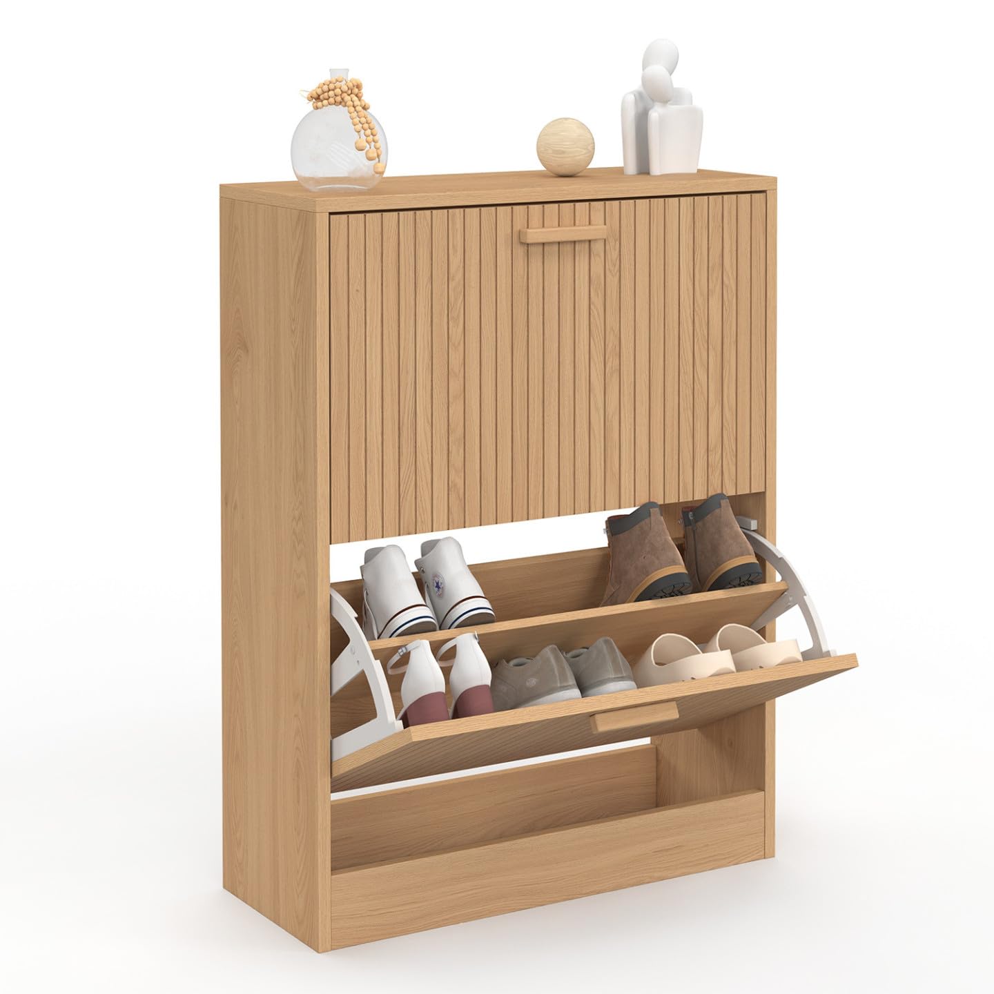 IDMarket - Meuble à Chaussures 12 Paires Juliette 2 Portes Lattes tasseau Bois Coloris chêne