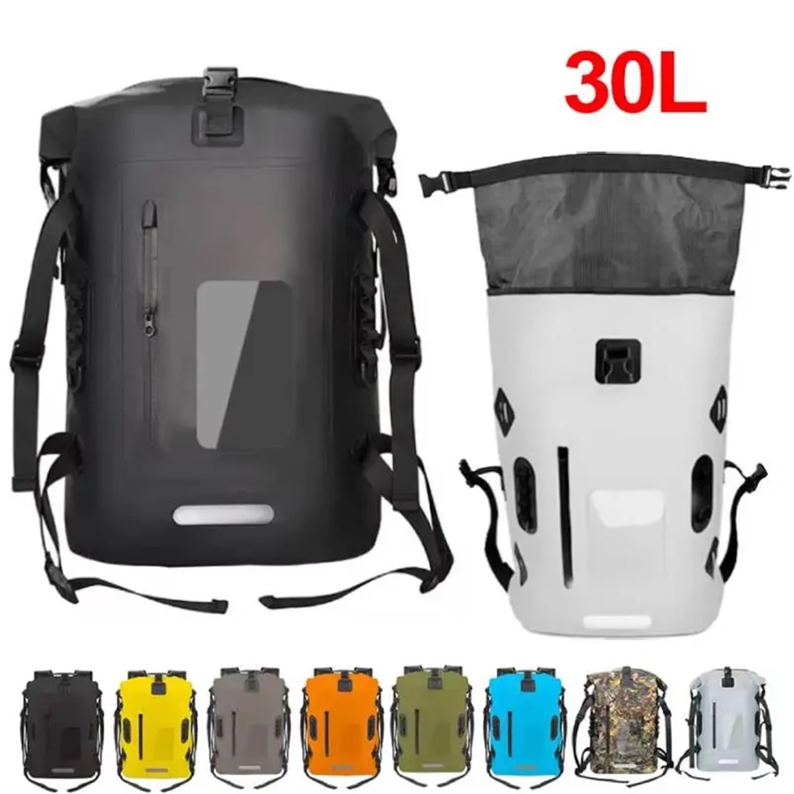 Dry Bag 30L wasserdichte Dry Bag Angelrucksack Drift Schwimmen Fluss Trekking Schulter Köder Angeln Eimer Ausrüstung Tauchen Rafting Kajak Tasche(Yellow)