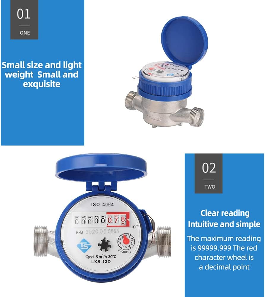 Ysislybin Water Flow Meter, Water Clock Garden 1/2 Inch, Garden Cold