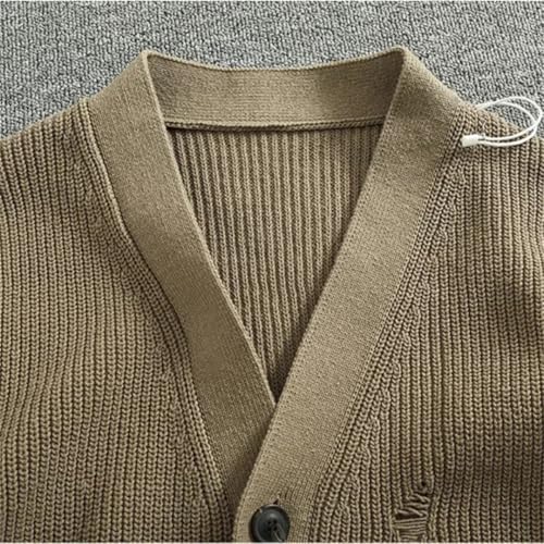 Men Heavy Slouchy Big V-Neck Cardigan Knit Sweater Loose Destructive Old Loose Long-Sleeved Sweater3