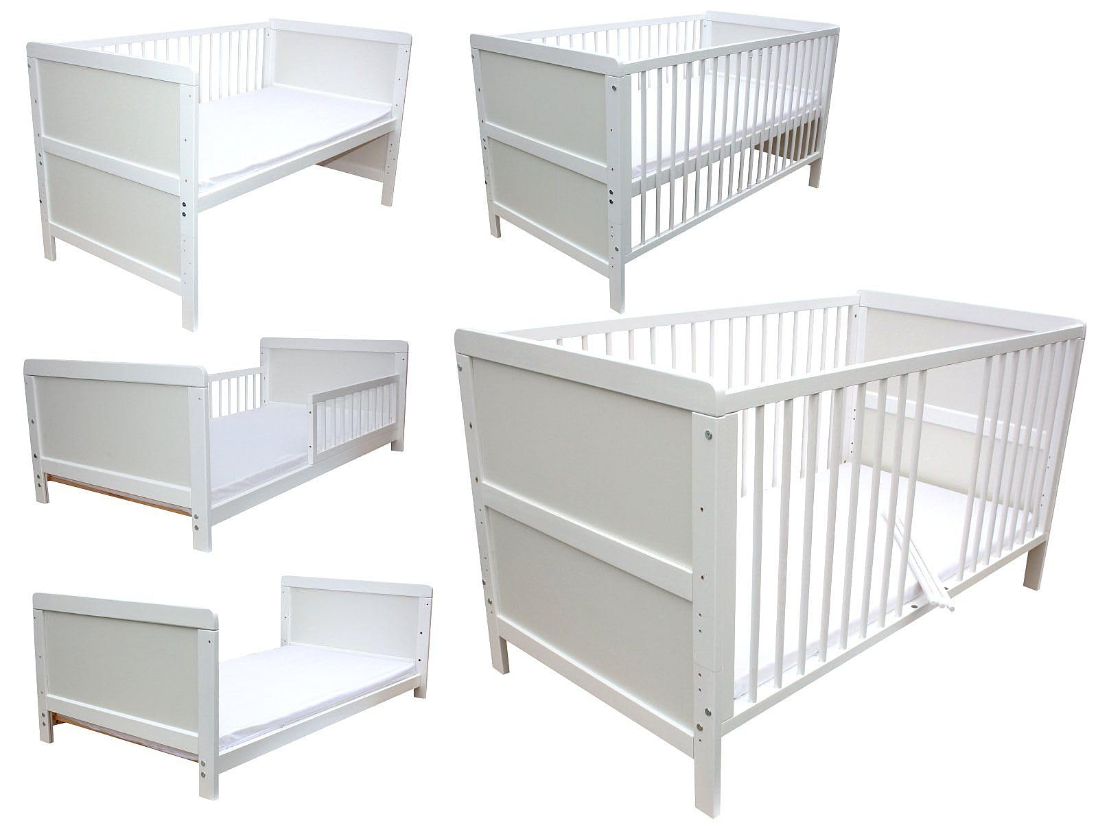 Kinderbett Juniorbett Beistellbett Wiege 140 x 70cm 4in1 mit Matratze weiß