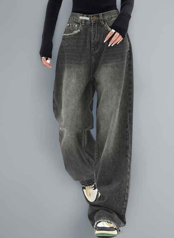 EMMIOL Women's Wide Leg Jeans Distress Adjustable Waist Denim Pants Vintage Y2K Trousers