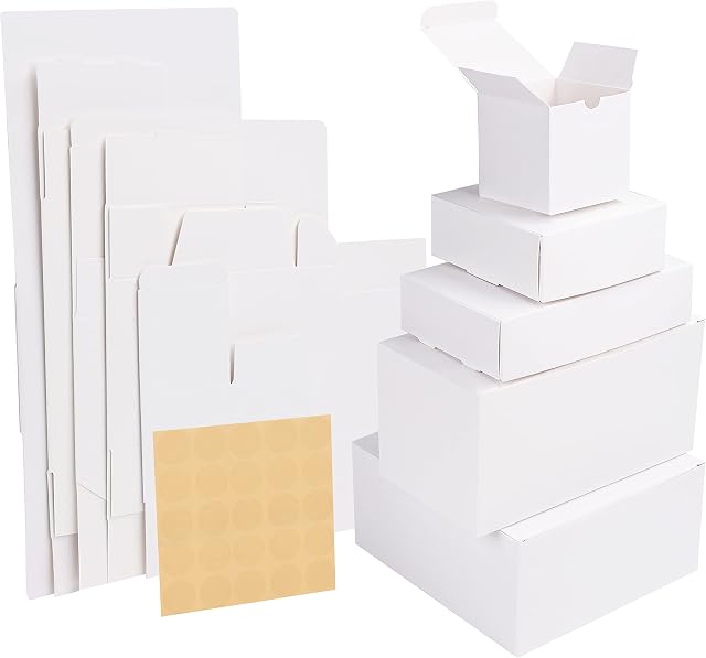 Belle Vous 50 Pack White Kraft Gift Boxes - 5 Assorted Sizes - Easy to Assemble Cardboard Presentation Favour Present Box with Lids - Parties, Birthdays, Weddings & Holiday Gifts