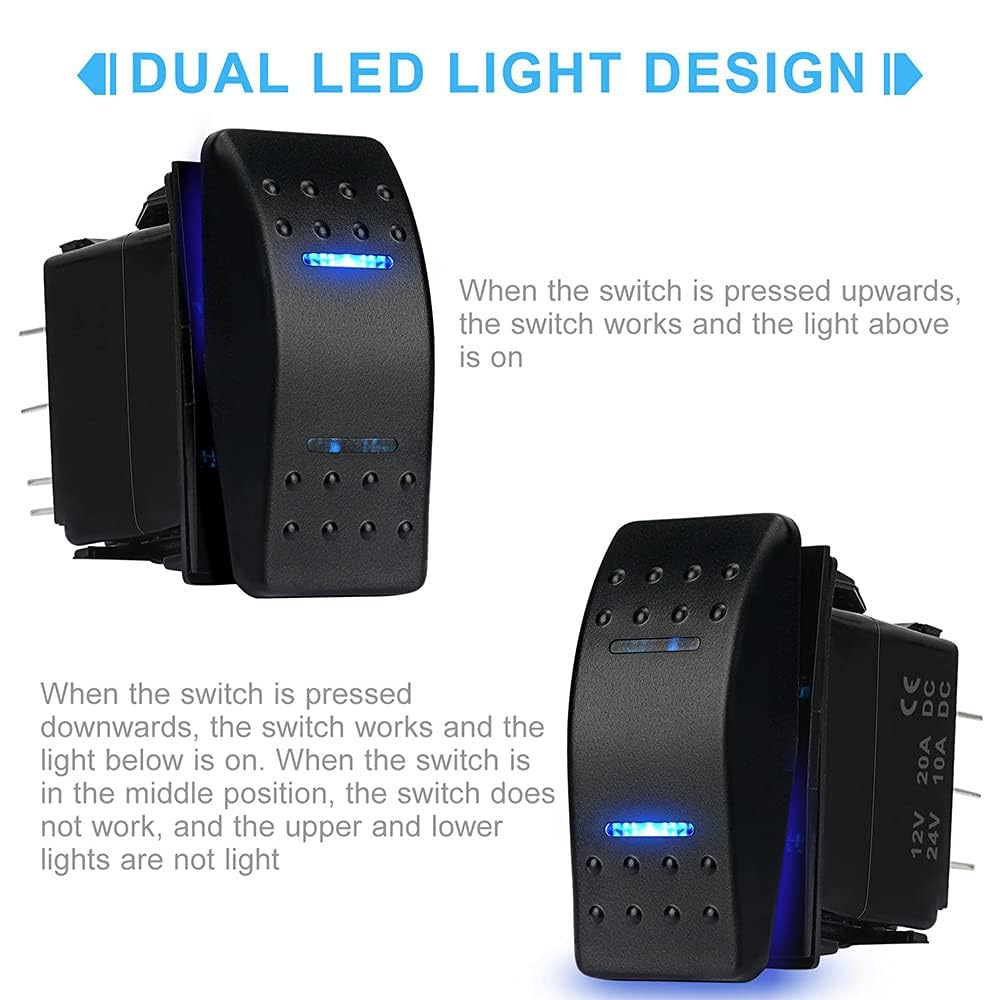 #US Waterproof Toggle On-Off-On 12V/20A 24V/10A 7Pin DPDT Blue LED