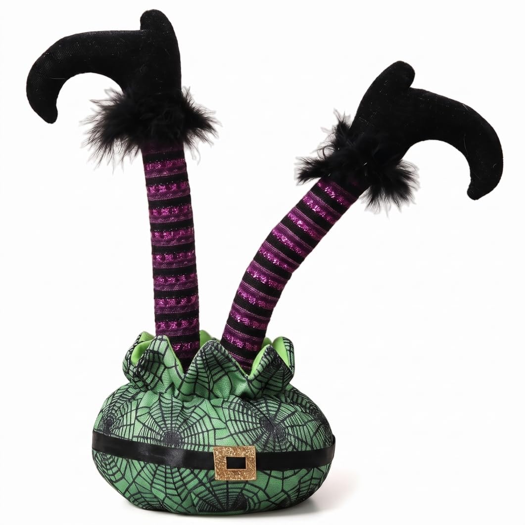 Syutokul Upside Down Witch Legs, Halloween Witch Leg Decorations – Spooky Elf Leg Ornament For Yard Party, Green, 11.40inch