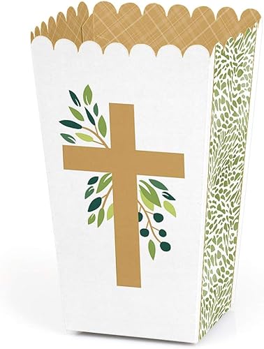 Big Dot of Happiness Elegant Cross - Cajas de palomitas de maíz para fiestas religiosas, juego de 12