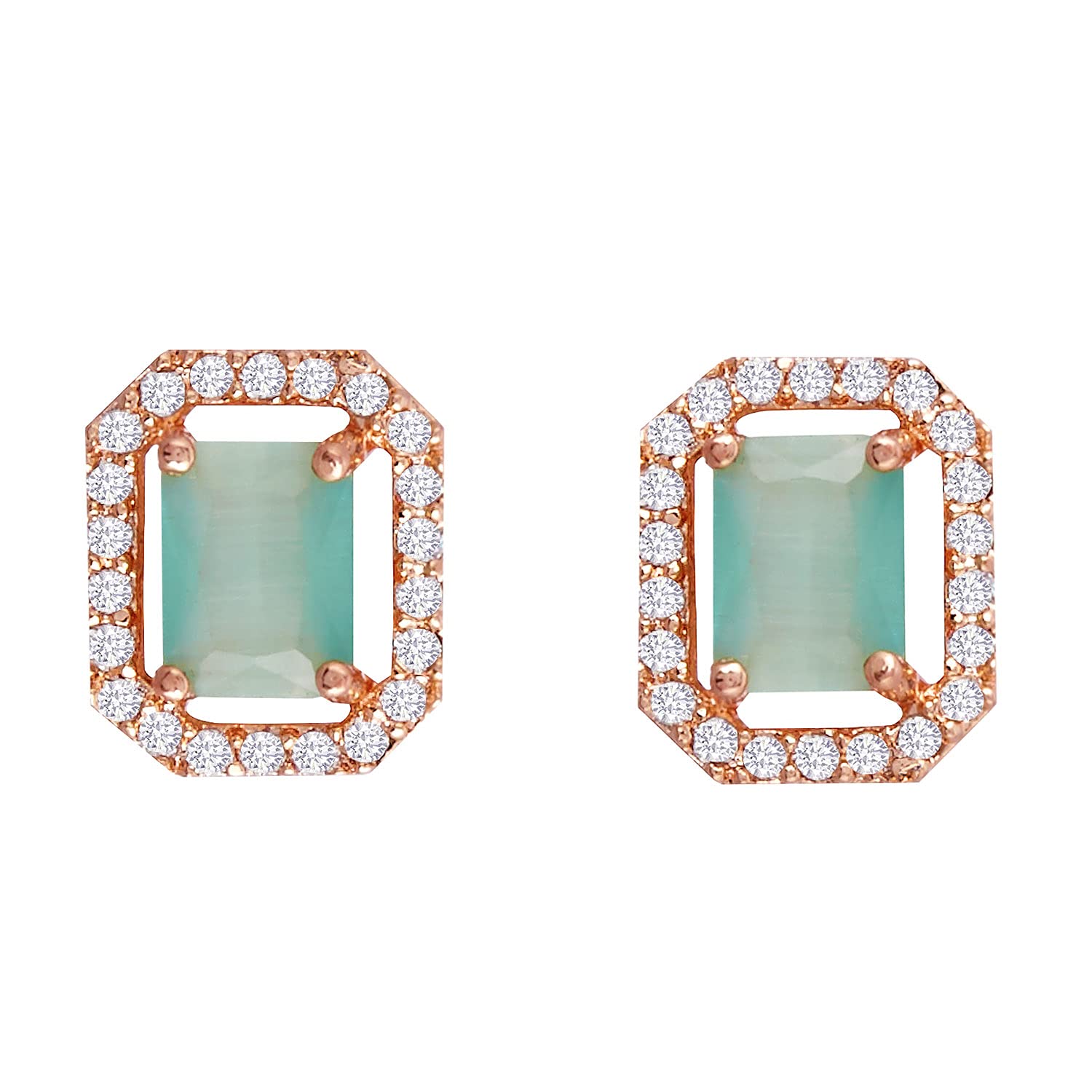 Zeneme Earring Rose Gold Plated Rectangle Shaped Brass Green Studs Earrings Jewellery for Women and Girls (B091N2SC7W) Amazon Price History, Amazon Price Tracker