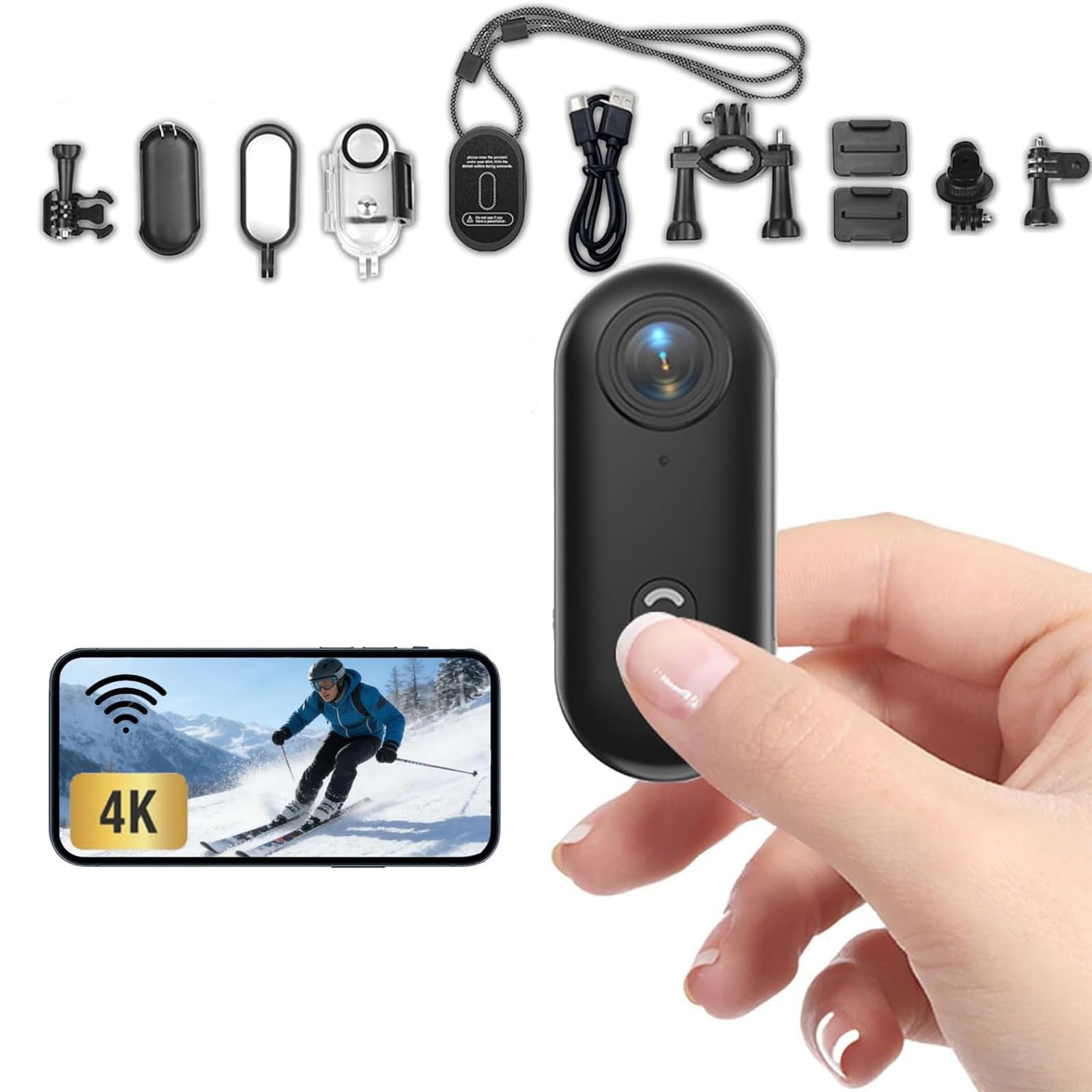 Zeerkeer Mini Cámara Deportiva 4K con Imán Colgante, Cámara de Acción 120° Gran Angular con WiFi, Grabación Mientras Carga, Bodycam POV para Casco, Bicicleta, Moto, Ciclismo y Vlogging