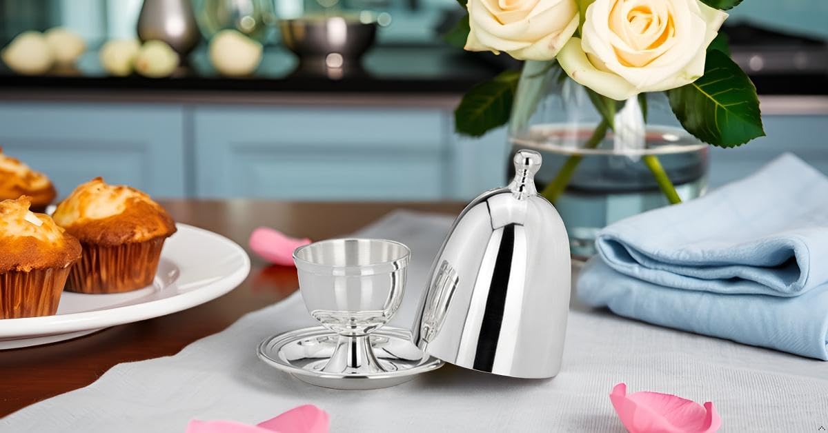 Huevera clásica con tapa lisa de plata de primera calidad, chapada en plata, acabado de alta calidad, listo para regalar con elegante caja de regalo