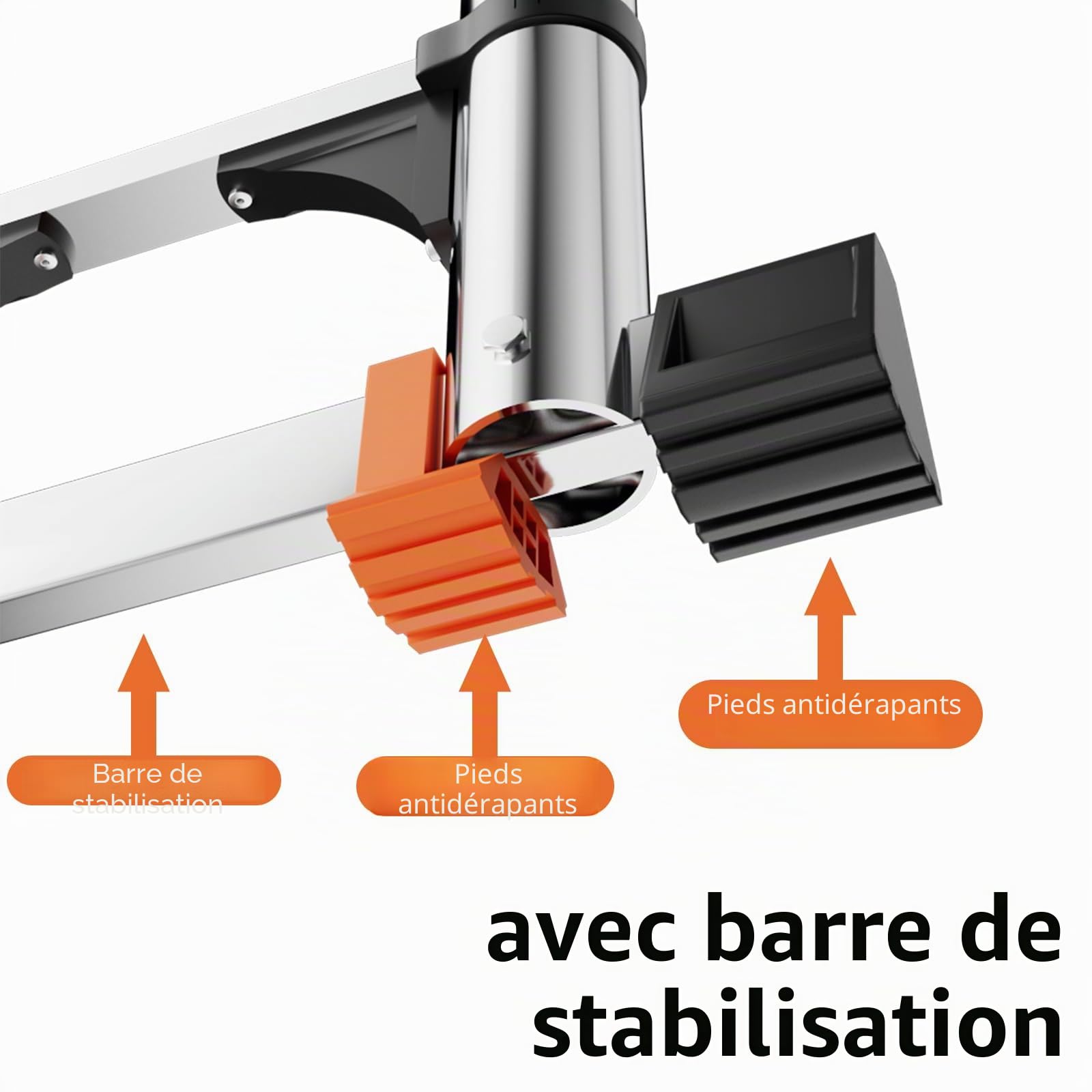 Échelle télescopique de 3,2 m en acier inoxydable épais haute résistance, escabeau avec barre stabilisatrice et crochets amovibles, échelle pliable multi-usage, extensible et portable (2,6 m)