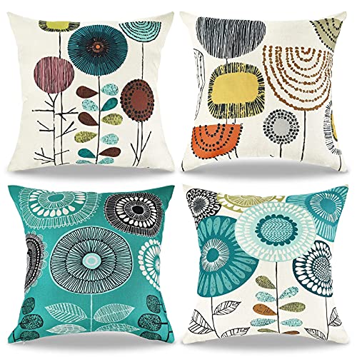 Allmarkhomes Housse de Coussin Fleur Abstrait Housse Coussin 45X45 Décoratif Carré en Lin pour Canapé Canapé Voiture Maison Décor Lot de 4 Cover