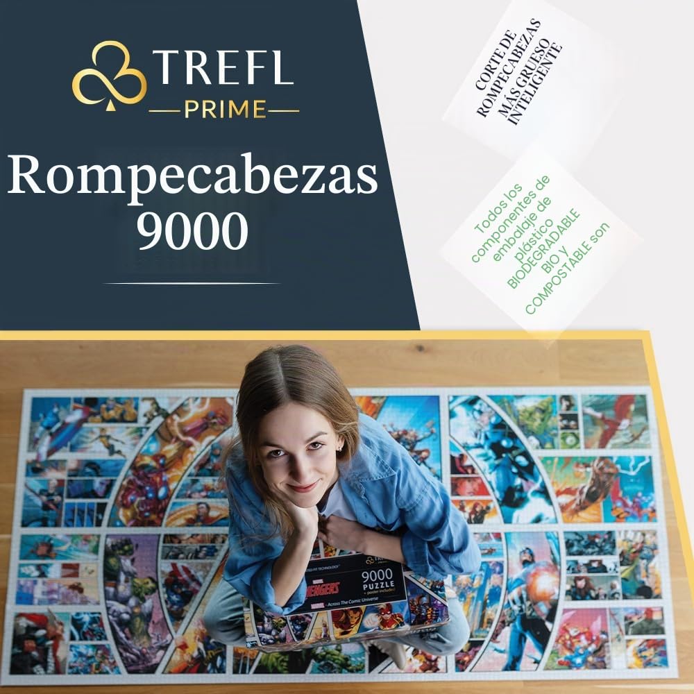Trefl Prime - Puzzle UFT: Marvel - Across The Comic Universe - 9000 Piezas, Rompecabezas Grande, Bio, EKO, Collage con Superhéroes, Entretenimiento para Adultos y Niños a Partir de 12 Años
