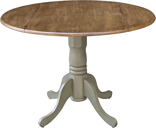 Miniatura 21 de IC International Concepts, Mesa de comedor redonda con pedestal de doble hoja de 42 pulgadas, madera auténtica maciza, madera de parawood