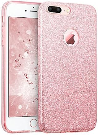Coovertify Funda Purpurina Brillante Rosa iPhone 7 Plus, Carcasa resistente de gel silicona con brillo para Apple iPhone 7 Plus (5,5