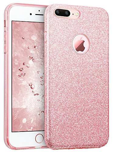 Coovertify Funda Purpurina Brillante Rosa iPhone 8 Plus, Carcasa Resistente de Gel Silicona con Brillo para Apple iPhone 8 Plus (5,5')