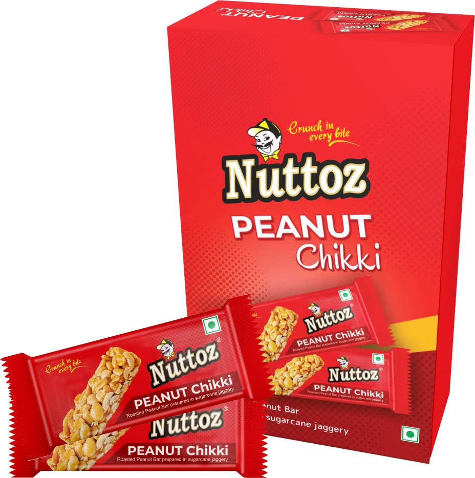 Image of Nuttoz Peanut Chikki Bar | Made with Jaggery | Gajak | Traditional Indian Sweet | Protein Rich Snack | Nutritious Energy Bar | Gazak (20 Bars, 30 Gm Each - 600gm)