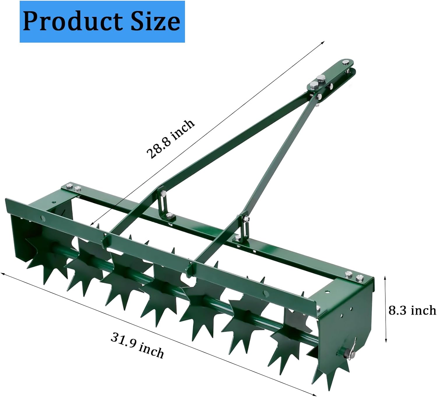 Tow Behind Aerator for Lawn Tractor, 32-Inch Spike Aerator Tow Behind, Pull Behind Aerator for Riding Mower with Steel Tines, Tractor Aerator for Farm