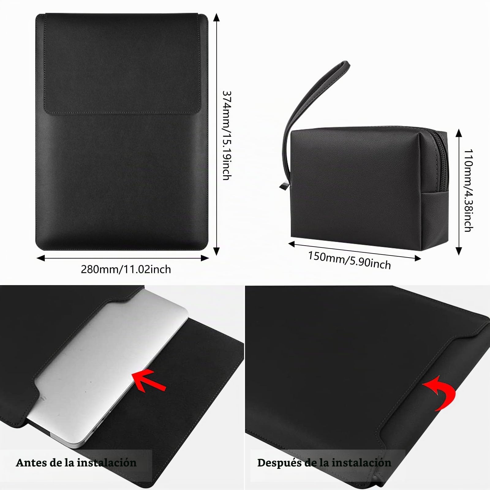 HaruYo 15-16" Funda para Ordenador portátil con Soporte Fuente para Ordenador portátil, de Piel sintética para MacBook Air/MacBook Pro/Surface DELL Lenovo HP ASUS Acer PC (15-16 Pulgadas | Negro)