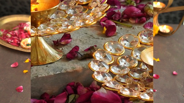 TIED RIBBONS Metal Diya Set Of 4 - 1.5 Inch Golden Oil Lamps For Diwali Pooja Home Decoration