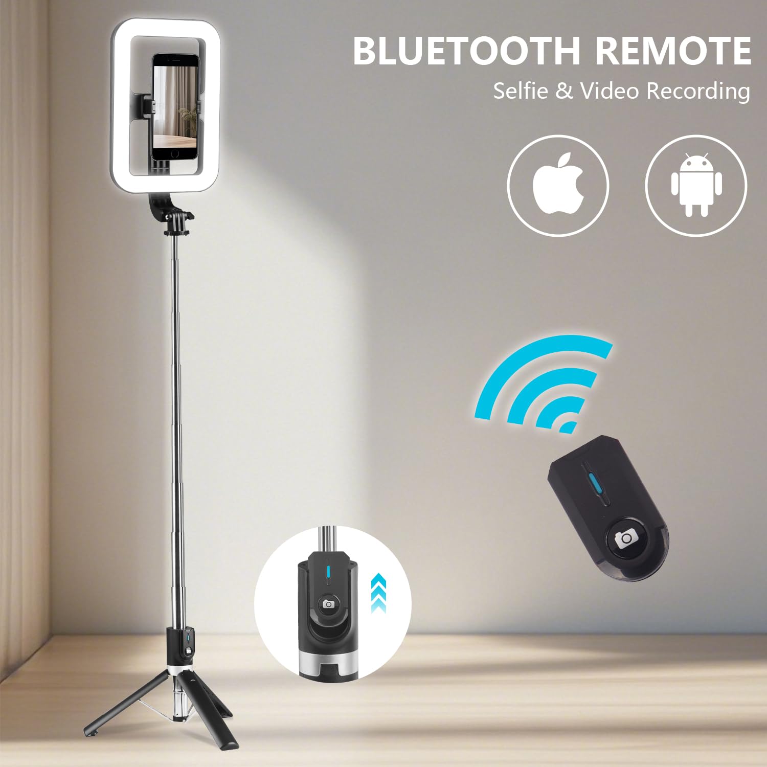 Luce ad anello per selfie con supporto, treppiede con luci LED dimmerabili, treppiede estensibile per fotografia, registrazione video, streaming live, trucco