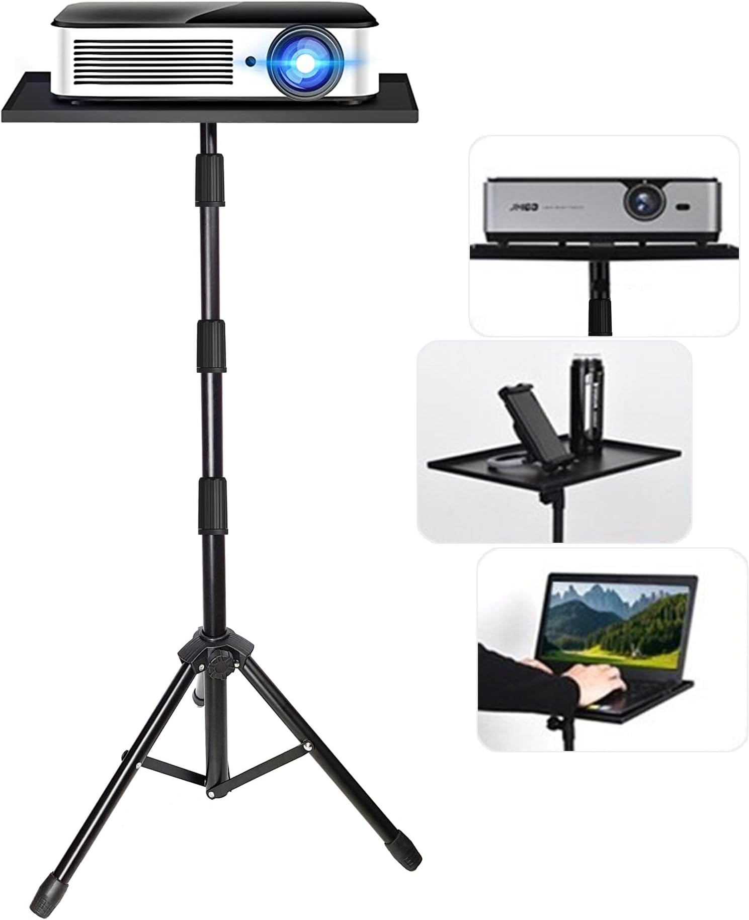 BROLAVIYA Projector Tripod Stand, Laptop stand, Adjustable Height, Perfect for Multi-Purpose stand for Projector, Home, Stage or Studio, Office, Black