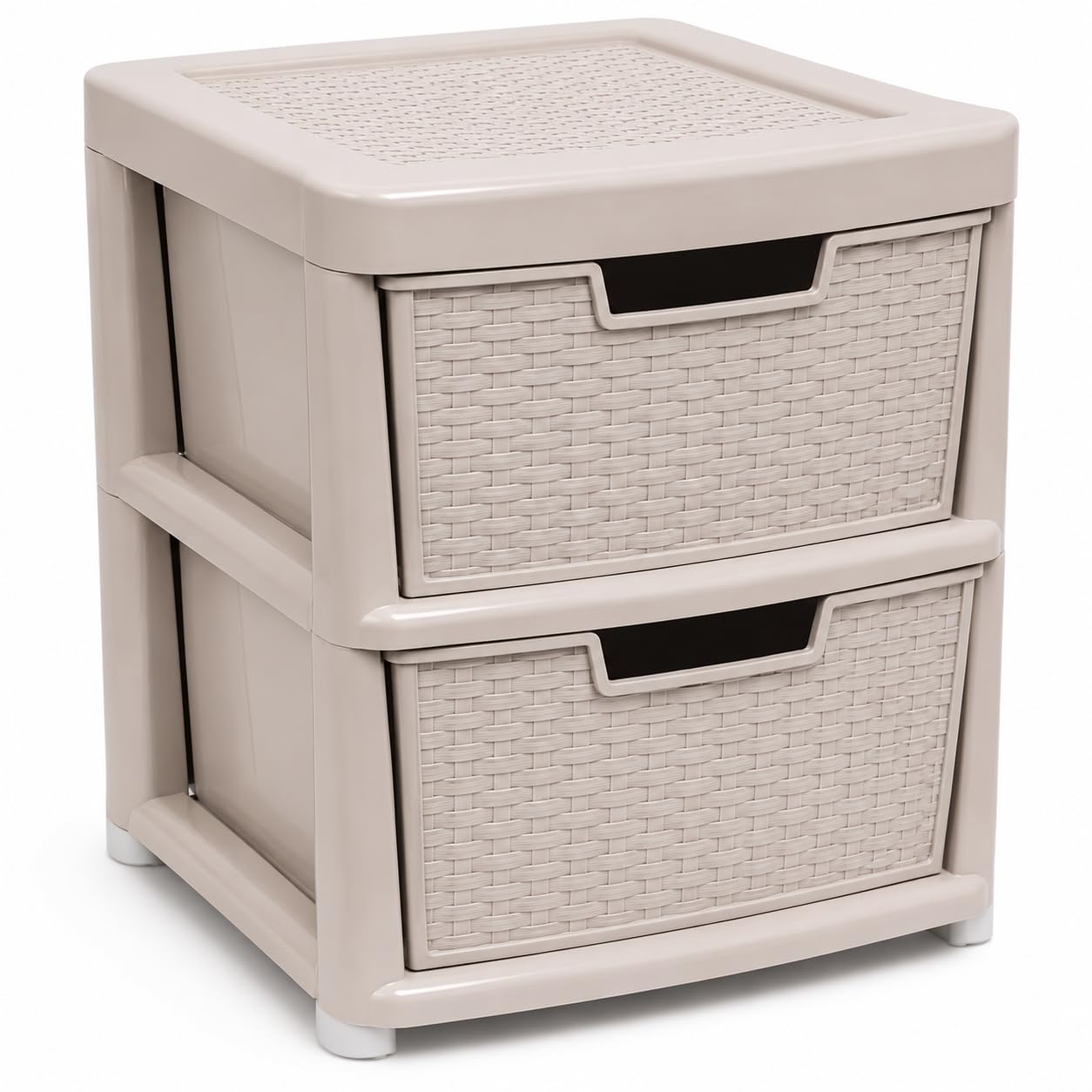 Kaanco Large Plastic Storage Drawers Rattan Effect Storage Unit Tower Space Saving Plastic Drawers for Bedroom Office Kitchen Laundry Bathroom Clothes Toy Home Organisation (2 Tier Rattan Mushroom) โ image 1